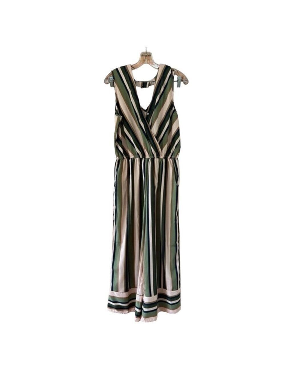 Speed Control Striped Sleeveless Jumpsuit Medium
